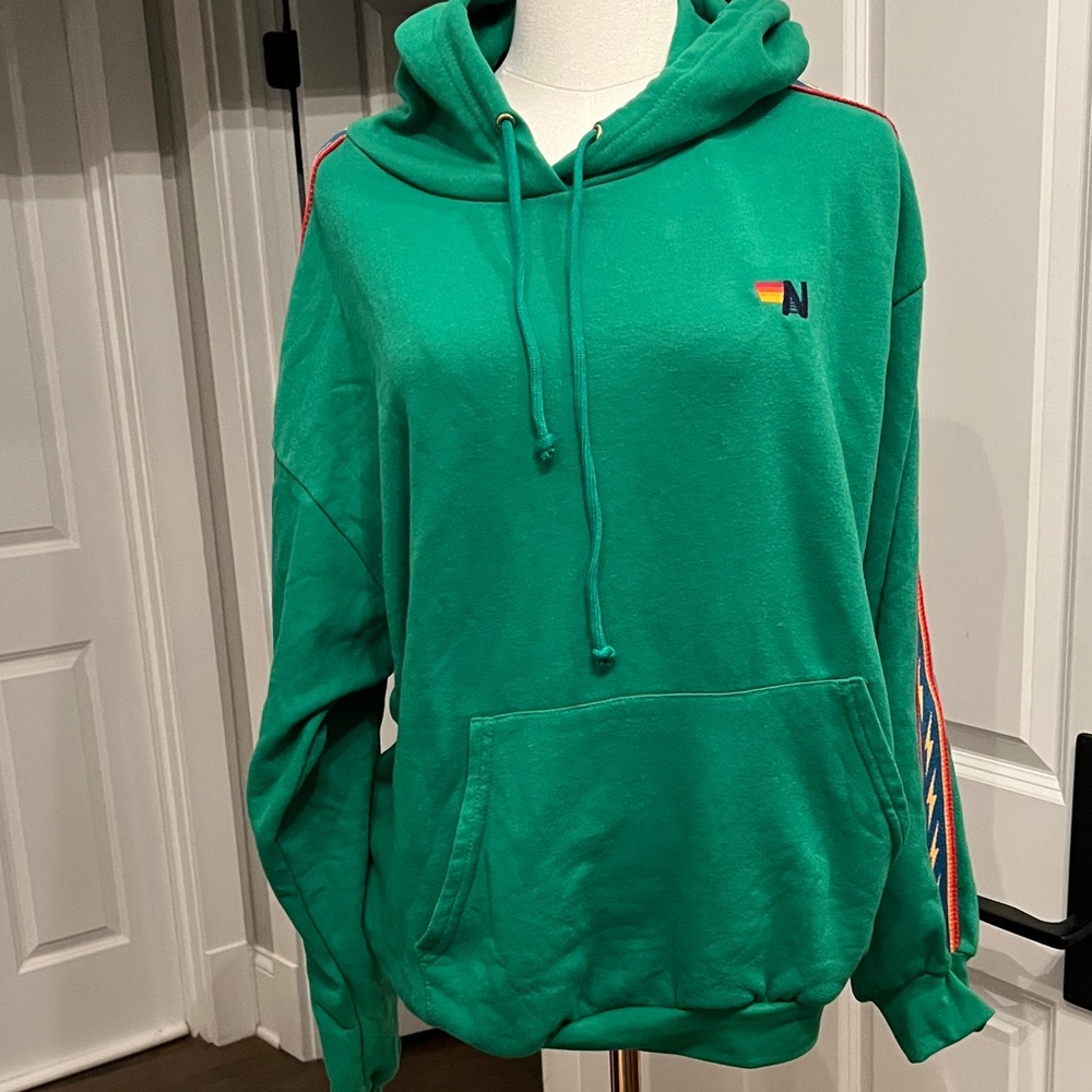 Aviator Nation nwt Green Hoodie with Rainbow Logo